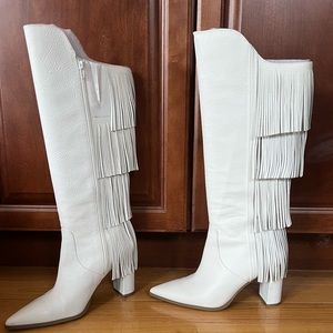 White fringe boots